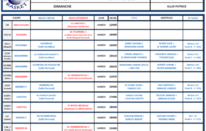 PLANNING SAMEDI 25 JANVIER 2020