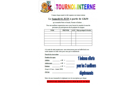 SAMEDI 1er JUIN - TOURNOI INTERNE MB BASKET 2019