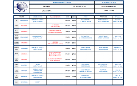 PLANNING SAMEDI 7 MARS 2020